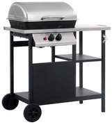 vidaXL Grelhador/BBQ gás mesa de apoio 3 prateleiras preto e prateado