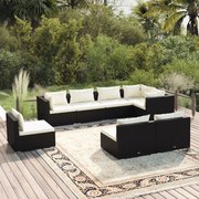 vidaXL 8 pcs conjunto lounge de jardim c/ almofadões vime PE preto