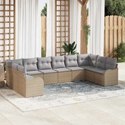 vidaXL Conjunto de Sofá de Jardim com 10 Peças e Almofadas Bege em Rattan Sintético