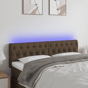 Cabeceira de cama c/ luzes LED tecido 144x7x78/88 cm castanho