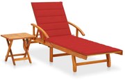 vidaXL Espreguiçadeira de jardim com mesa e almofadão acácia maciça