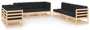 8 pcs conjunto lounge de jardim c/ almofadões pinho maciço