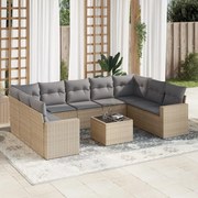 vidaXL 10 pcs conjunto de sofás p/ jardim com almofadões vime PE bege