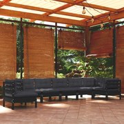 vidaXL 8 pcs conjunto lounge jardim c/ almofadões pinho maciço preto