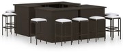 vidaXL 16pcs conjunto de bar p/ jardim com almofadões vime PE castanho