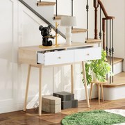 Mesa Consola Moderna Consola de Entrada Estreita com 2 Gavetas para Corredor Entrada Sala ou Dormitório 86x35x75 cm Carvalho