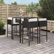 vidaXL 5 pcs conjunto de bar p/ jardim c/ almofadões vime PE preto