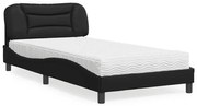 vidaXL Cama com colchão Hvar 100x200 cm couro artificial preto