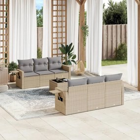 7 pcs conjunto de sofás p/ jardim com almofadões vime PE bege