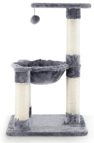 Arranhador para gatos de 64 cm com rede Postes de arranhar cobertos de sisal e bola de brincar Árvore de escalar para gatos cinzento