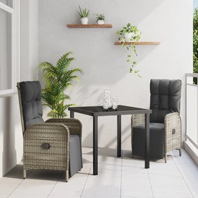 vidaXL Conjunto de Jantar de Jardim com Almofadas Cinza Rattan Poly