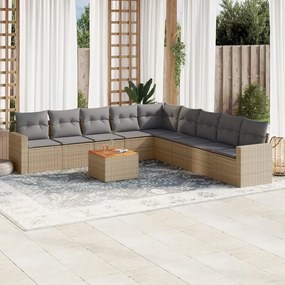 10 pcs conjunto de sofás p/ jardim com almofadões vime PE bege