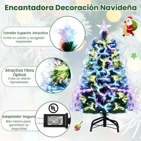 Árvore de Natal de fibra ótica de 95 cm artificial pré-iluminada com 93 pontas de ramos, estrela e suporte metálico verde
