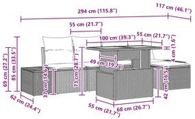 Conjunto de Jantar de 6 Peças com Almofadas Bege Rattan Acácia