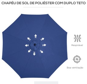 Outsunny Chapéu de Sol de Jardim Ø295x250 cm com Manivela Chapéu de So