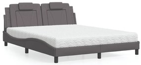 Cama com colchão 160x200 cm couro artificial cinzento