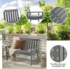 Banco de madeira Jardim PEAD com encosto e apoios de braços para terraço Varanda Resistente às intempéries para 2 pessoas 132 x 65 x 91 cm Cinzento
