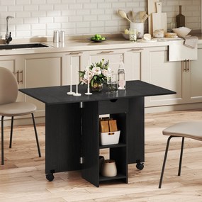 Mesa de Jantar Dobrável, 120 x 72 x 75 cm (CADEIRAS NÃO INCLUIDAS), com Arrumação Integrada, Preta