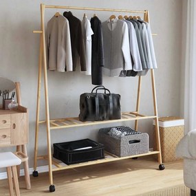 Cabide com prateleiras e rodas 132x45,5x155,5 cm bambu