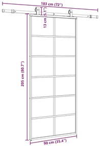 Porta deslizante c/ conj. ferragens 90x205cm vidro ESG preto