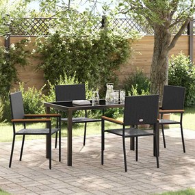 vidaXL Conjunto de Jantar para Jardim com almofada 5 pcs Preto vime PE