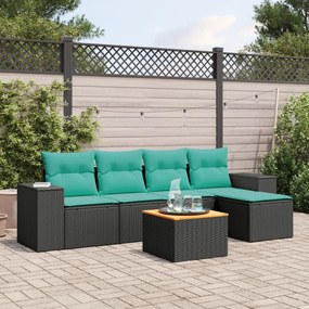 vidaXL 6 pcs conjunto de sofás p/ jardim c/ almofadões vime PE preto