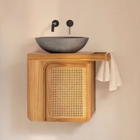 Conjunto De Móveis De Banheiro Suspensos Em Madeira De Teca Georgy Madeira De Teca & Cimento Cinzento Redondo Ø40 Cm Tarsis & Sem Espelho - Sklum