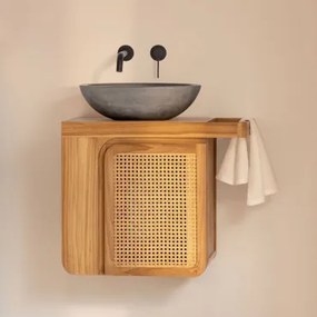 Conjunto De Móvel De Casa De Banho Suspenso 60x40 Cm Em Madeira De Teca Georgy Madeira De Teca & Cimento Cinzento Redondo Ø40 Cm Tarsis & - Sklum