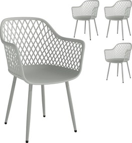 Outsunny Conjunto de 4 Cadeiras de Jardim Exterior em PP com Encosto Diamante Apoios de Braços e Pés Metálicos 6x51x84 cm Cinzento | Aosom Portugal