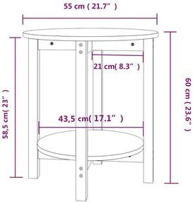 Mesa de centro Ø 55x60 cm madeira de pinho maciça cinzento