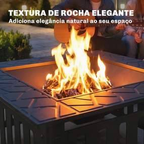 Braseiro Exterior Quadrado em Aço 67x67x47 cm com Atiçador e Tampa de Malha para Festas Preto