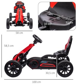 Kart a Pedais para Crianças com Assento Ajustável em 4 Posições, Travão de Mão e Rodas de EVA 100x58x58,5 cm Vermelho