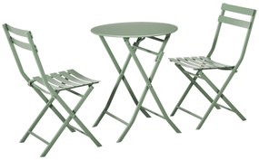 Conjunto de Móveis de Jardim Dobráveis Conjunto de 1 Mesa Redonda e 2 Cadeiras de Varanda com Estrutura de Aço Verde Escuro
