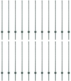 Postes de Cerca Prateados 22 pcs Verde Largo Metal
