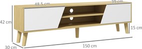 Móvel de TV com 2 Portas e 2 Estantes  para Televisores de até 65 Polegadas 150x30x42 cm Madeira e Branco