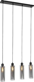 Candeeiro de suspensão moderno preto com vidro fumê 4 luzes - Stavelot