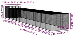 Casota cães c/ parque 214x1273x181 cm aço galvaniz. cinza-claro