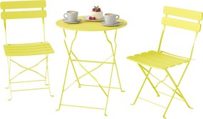 Conjunto de jardim de 3 peças: mesa e 2 cadeiras dobráveis com ripas, dupla proteção antiferrugem, cor amarela