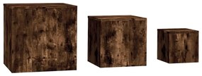 Mesas de apoio 3 pcs derivados de madeira cor carvalho fumado