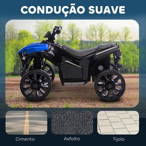 Moto 4 Elétrico para Crianças 6 V para Crianças com Velocidade até 3 km/h Faróis e Música 70x42x45 cm Azul