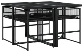 5 pcs conjunto de jantar p/ jardim c/ almofadões vime PE preto