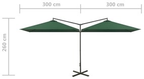 Guarda-sol de jardim duplo com poste de aço 600x300 cm verde