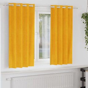Cortinas Blackout vidaXL com Ilhós 2 pcs Amarelo Mostarda Veludo