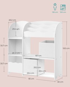 Estante para crianças com 2 caixas para brinquedos e livros 30 x 93 x 100 cm branco