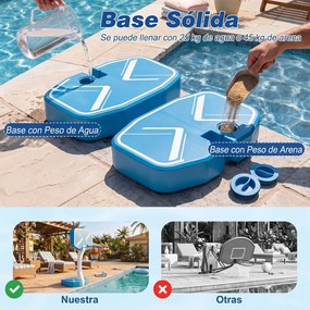 Conjunto de Basquetebol e Voleibol para Piscina, 60 x 46 x 131,5 cm, Base Enchível, Azul+Branco