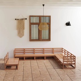 10 pcs conjunto lounge de jardim pinho sólido castanho mel