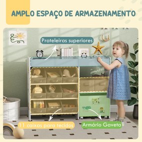 Organizador de Brinquedos para Crianças com 11 Cestas Amovíveis Compartimentos e Autocolantes 105x30x80 cm Branco e Cinza