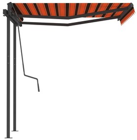 Toldo retrátil manual com postes 3,5x2,5 m laranja e castanho