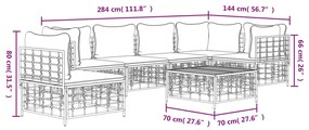 7 pcs conjunto lounge de jardim c/ almofadões vime PE antracite