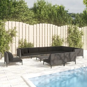 vidaXL 11 pcs conj. lounge jardim c/ almofadões vime PE cinza-escuro